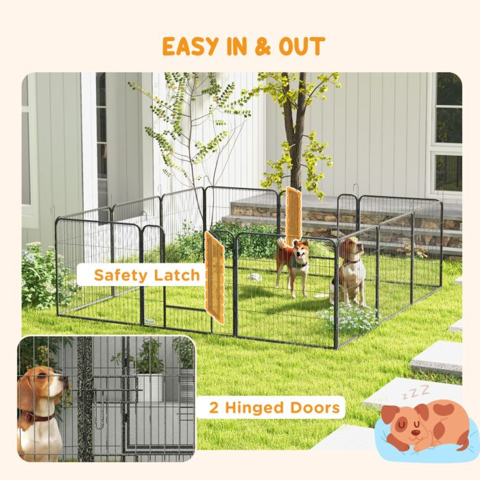 Pawhut Heavy Duty Puppy Play Pen, 12 Panels Pet Exercise Pet, Pet Playpen For Small And Medium Dogs