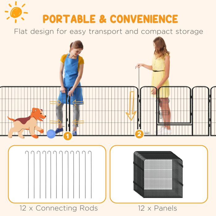 Pawhut Heavy Duty Puppy Play Pen, 12 Panels Pet Exercise Pet, Pet Playpen For Small And Medium Dogs