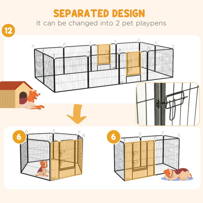 Pawhut Heavy Duty Puppy Play Pen, 12 Panels Pet Exercise Pet, Pet Playpen For Small And Medium Dogs