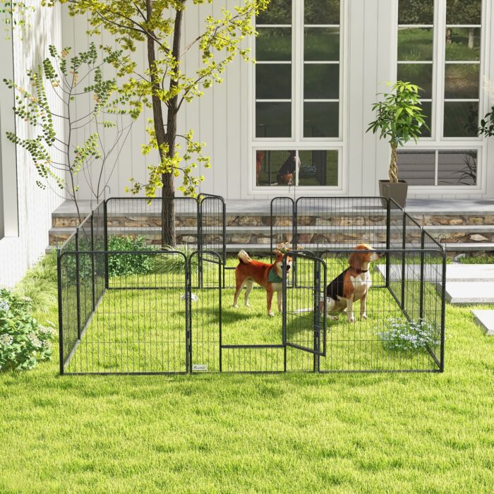Pawhut Heavy Duty Puppy Play Pen, 12 Panels Pet Exercise Pet, Pet Playpen For Small And Medium Dogs