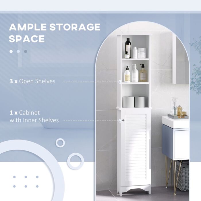 Homcom Freestanding Tallboy Bathroom Storage Cabinet W/ 6 Shelves Cupboard Tower Organisation Home Bathroom Furniture White
