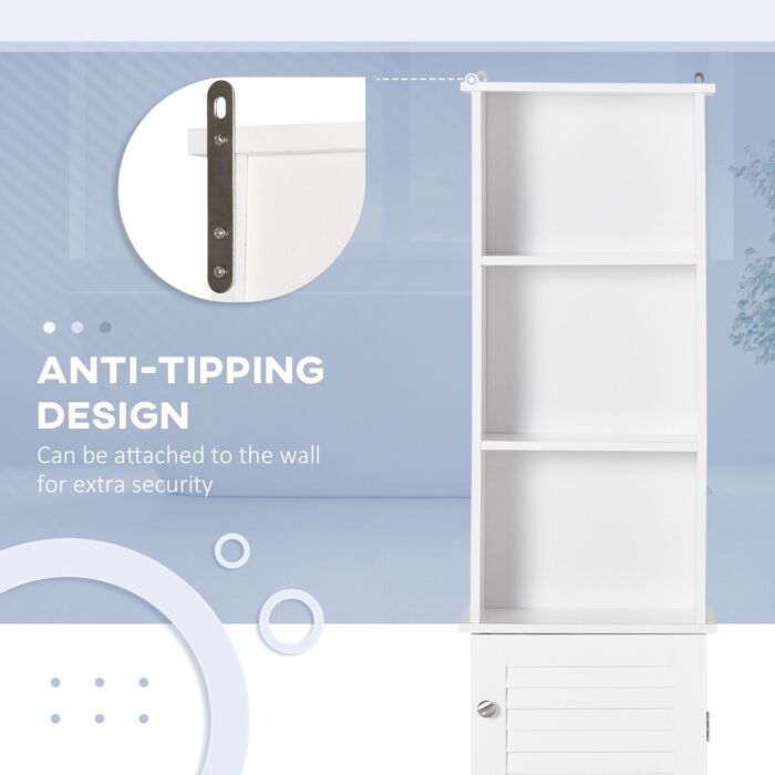 Homcom Freestanding Tallboy Bathroom Storage Cabinet W/ 6 Shelves Cupboard Tower Organisation Home Bathroom Furniture White