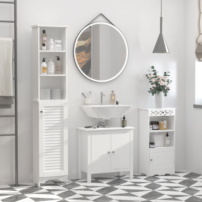 Homcom Freestanding Tallboy Bathroom Storage Cabinet W/ 6 Shelves Cupboard Tower Organisation Home Bathroom Furniture White