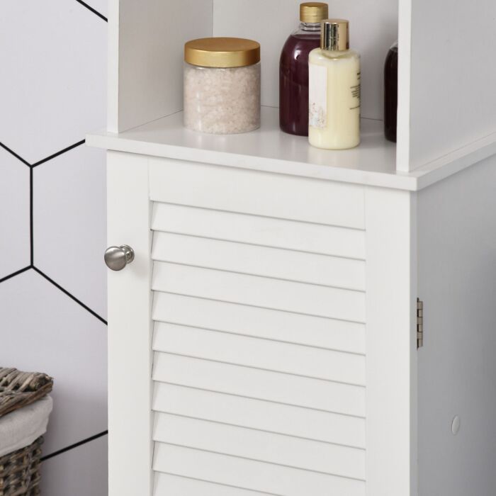 Homcom Freestanding Tallboy Bathroom Storage Cabinet W/ 6 Shelves Cupboard Tower Organisation Home Bathroom Furniture White