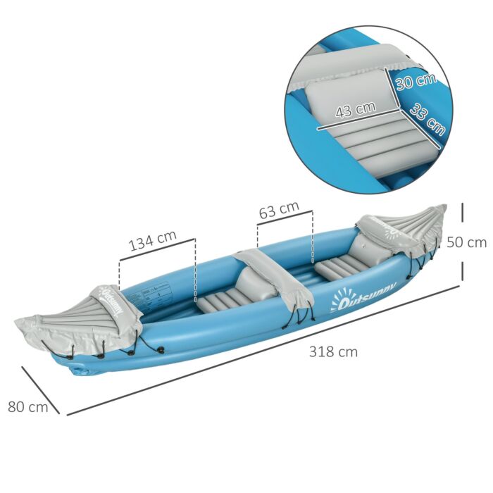Outsunny Inflatable Kayak, Two-person Inflatable Canoe Boat Set With Air Pump, Aluminium Oars, 318 X 80 X 50cm - Blue