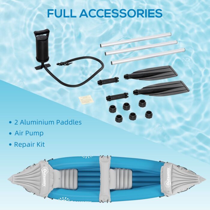 Outsunny Inflatable Kayak, Two-person Inflatable Canoe Boat Set With Air Pump, Aluminium Oars, 318 X 80 X 50cm - Blue