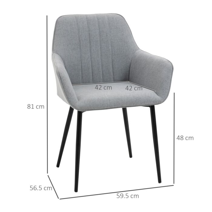 Homcom Dining Chairs Upholstered Linen Fabric Accent Chairs With Metal Legs, Set Of 2, Light Grey