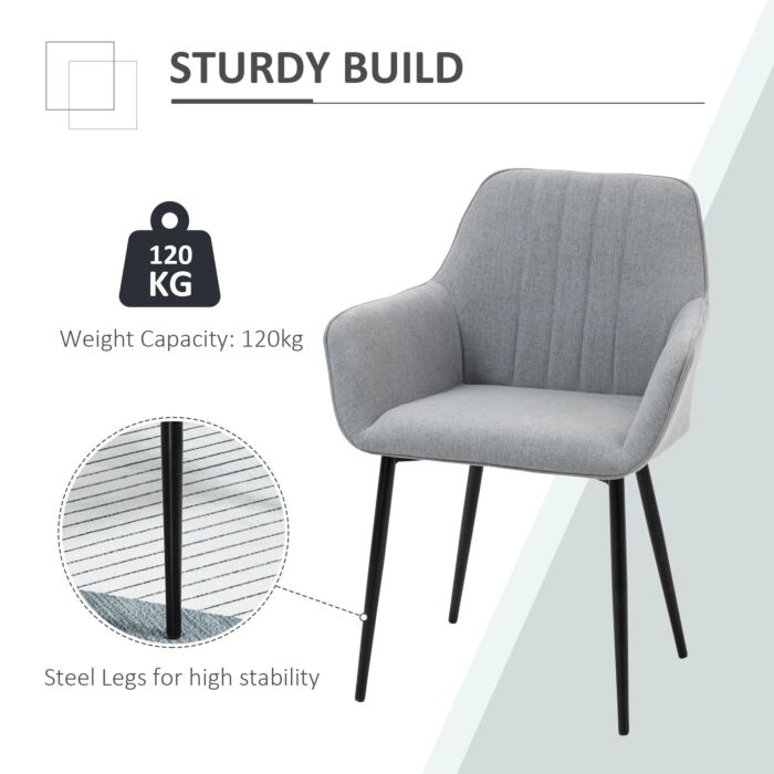 Homcom Dining Chairs Upholstered Linen Fabric Accent Chairs With Metal Legs, Set Of 2, Light Grey