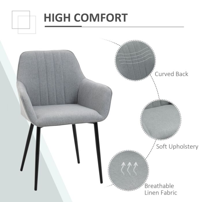 Homcom Dining Chairs Upholstered Linen Fabric Accent Chairs With Metal Legs, Set Of 2, Light Grey
