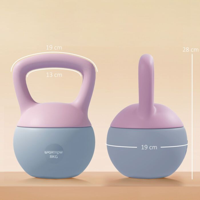 Sportnow Soft Kettlebell, 8kg Kettle Bell With Non-slip Handle For Home Gym Weight Lifting And Strength Training, Purple And Grey