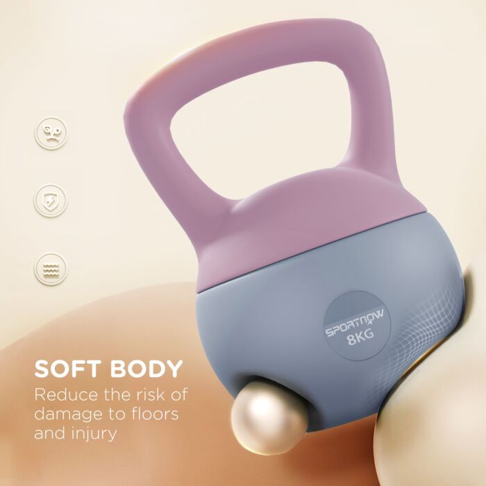 Sportnow Soft Kettlebell, 8kg Kettle Bell With Non-slip Handle For Home Gym Weight Lifting And Strength Training, Purple And Grey