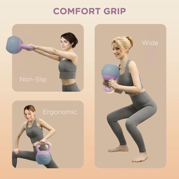 Sportnow Soft Kettlebell, 8kg Kettle Bell With Non-slip Handle For Home Gym Weight Lifting And Strength Training, Purple And Grey