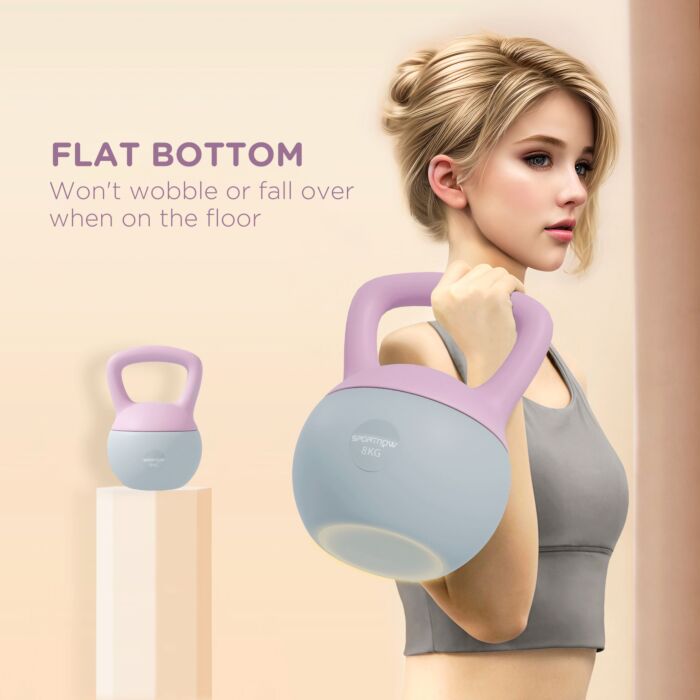Sportnow Soft Kettlebell, 8kg Kettle Bell With Non-slip Handle For Home Gym Weight Lifting And Strength Training, Purple And Grey