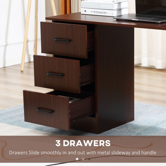 Homcom 120cm Computer Desk With Storage Shelves Drawers, Writing Table Study Workstation For Home Office, Walnut Brown