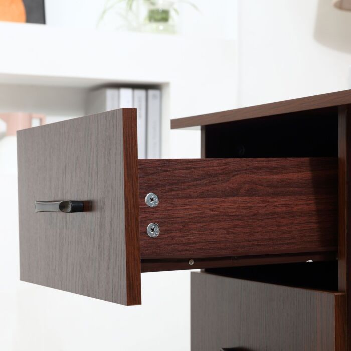 Homcom 120cm Computer Desk With Storage Shelves Drawers, Writing Table Study Workstation For Home Office, Walnut Brown