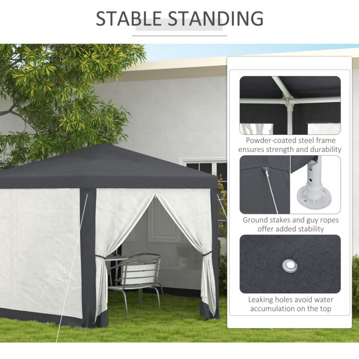 Outsunny 4m Hexagon Gazebo, Netting Party Tent, Patio Canopy Outdoor Event Shelter For Activities, Shade Resistant, Dark Grey