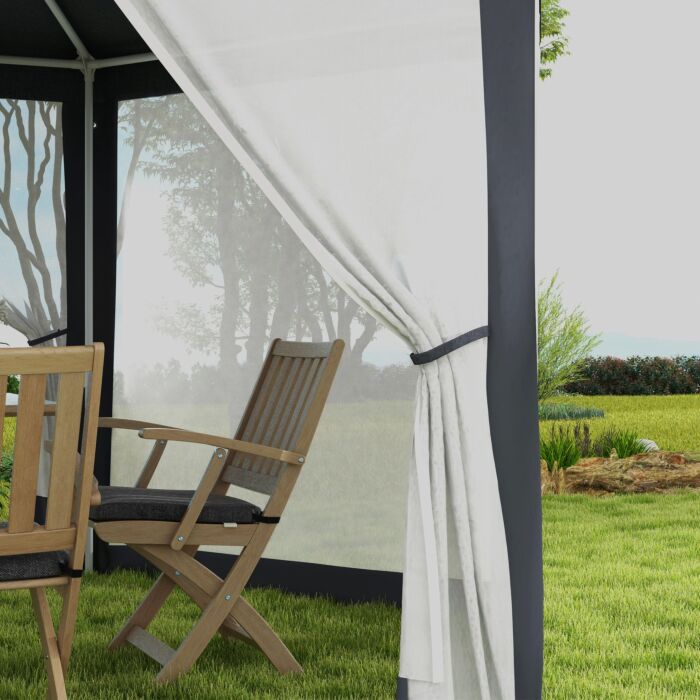 Outsunny 4m Hexagon Gazebo, Netting Party Tent, Patio Canopy Outdoor Event Shelter For Activities, Shade Resistant, Dark Grey