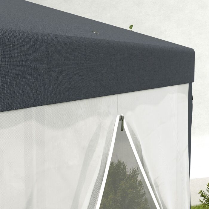 Outsunny 4m Hexagon Gazebo, Netting Party Tent, Patio Canopy Outdoor Event Shelter For Activities, Shade Resistant, Dark Grey
