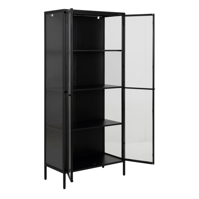 Newcastle Tall 2 Door Display Cabinet In Matt Black