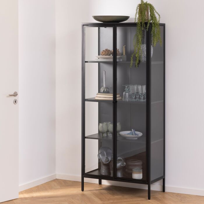 Newcastle Tall 2 Door Display Cabinet In Matt Black