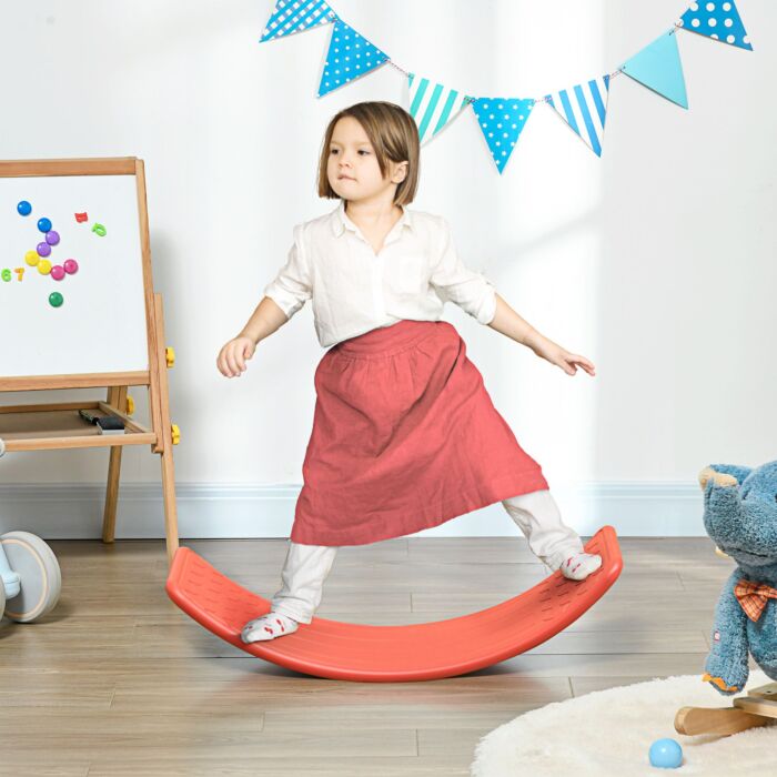 Zonekiz Balance Board Kids Wobble Board, Stepping Stone, Montessori Toy For Children, Nursery Toy, For Ages 3-6 Years, 82 X 27.5 X 19.5cm - Red
