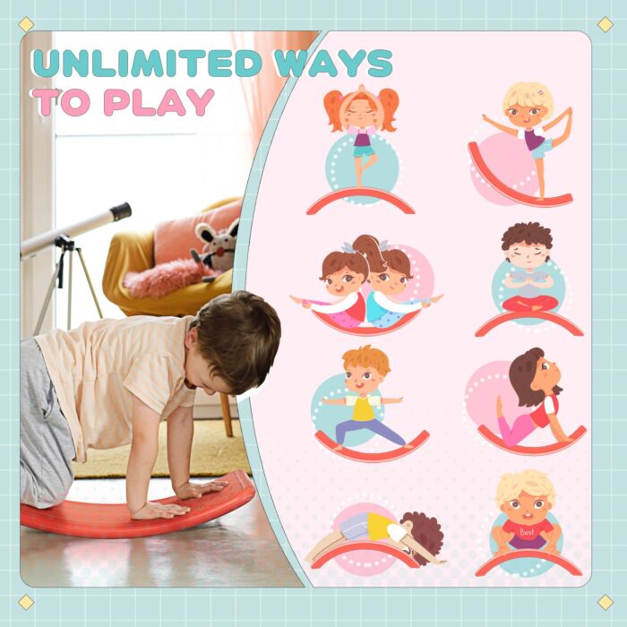 Zonekiz Balance Board Kids Wobble Board, Stepping Stone, Montessori Toy For Children, Nursery Toy, For Ages 3-6 Years, 82 X 27.5 X 19.5cm - Red