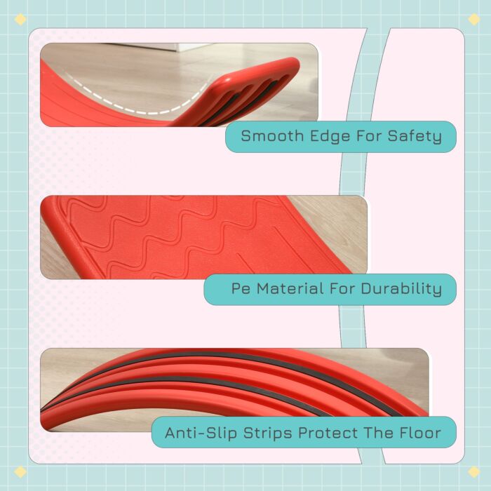 Zonekiz Balance Board Kids Wobble Board, Stepping Stone, Montessori Toy For Children, Nursery Toy, For Ages 3-6 Years, 82 X 27.5 X 19.5cm - Red