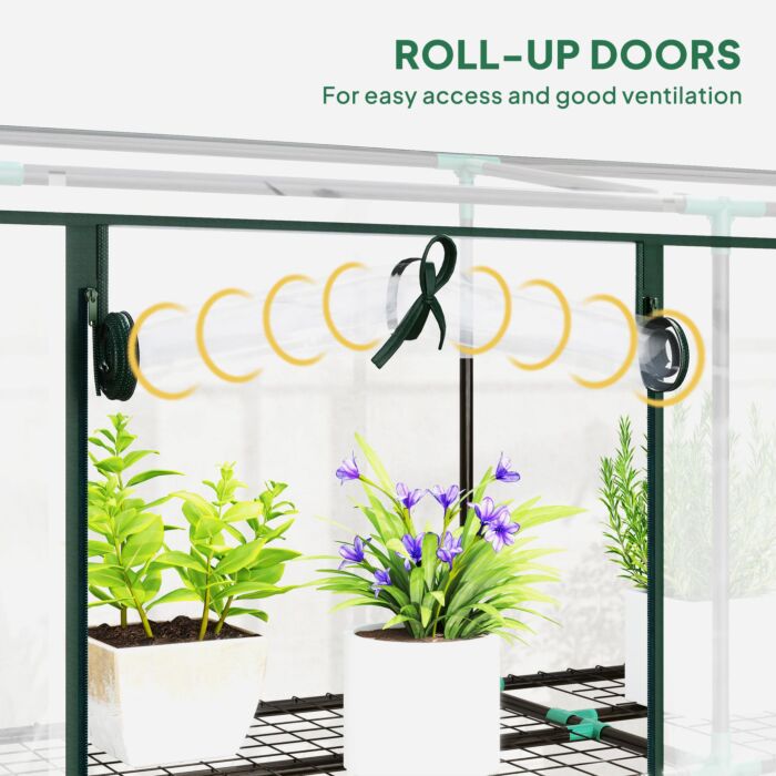 Outsunny 3 Tier Lean-to Mini Greenhouse With Reinforced Plastic Cover, Portable Small Greenhouse With 3 Roll-up Doors, 215 X 46 X 151cm, Clear