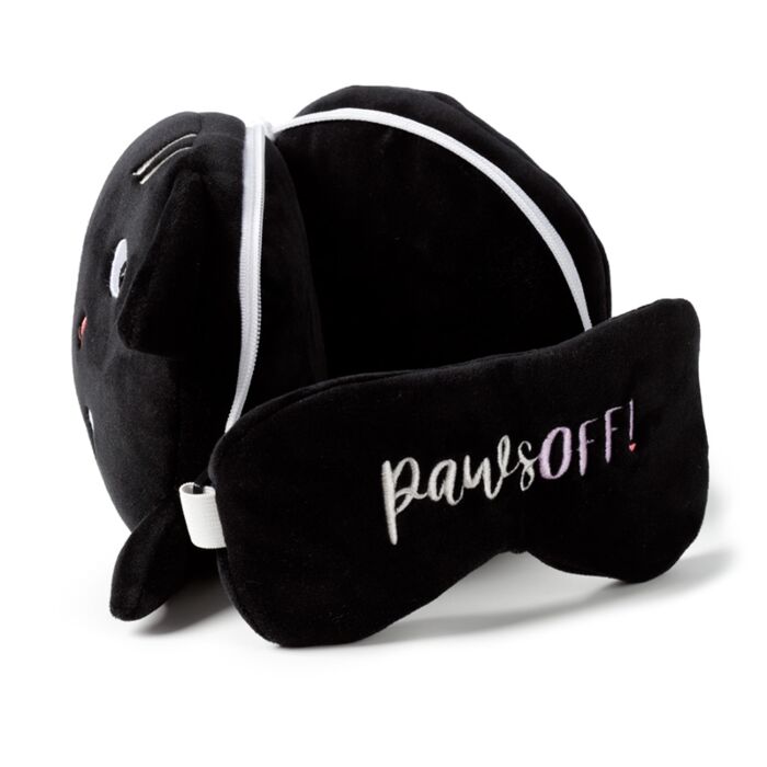 Feline Fine Cat Relaxeazzz Plush Round Travel Pillow & Eye Mask Set