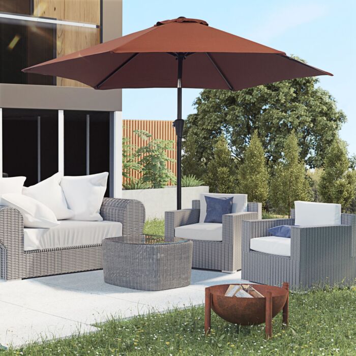 Outsunny 2.7m Parasol Patio Tilt Umbrella Sun Umbrella Outdoor Garden Sunshade Aluminium Frame With Crank, Coffee
