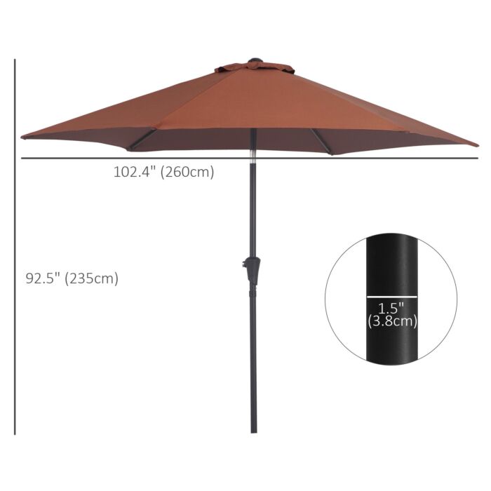 Outsunny 2.7m Parasol Patio Tilt Umbrella Sun Umbrella Outdoor Garden Sunshade Aluminium Frame With Crank, Coffee