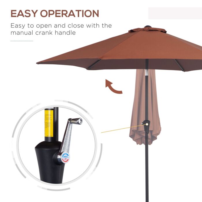 Outsunny 2.7m Parasol Patio Tilt Umbrella Sun Umbrella Outdoor Garden Sunshade Aluminium Frame With Crank, Coffee