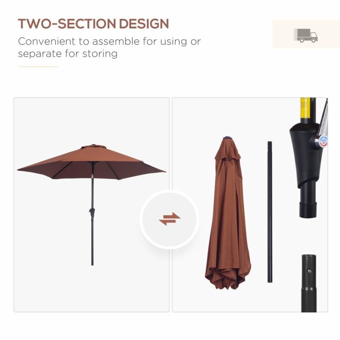 Outsunny 2.7m Parasol Patio Tilt Umbrella Sun Umbrella Outdoor Garden Sunshade Aluminium Frame With Crank, Coffee