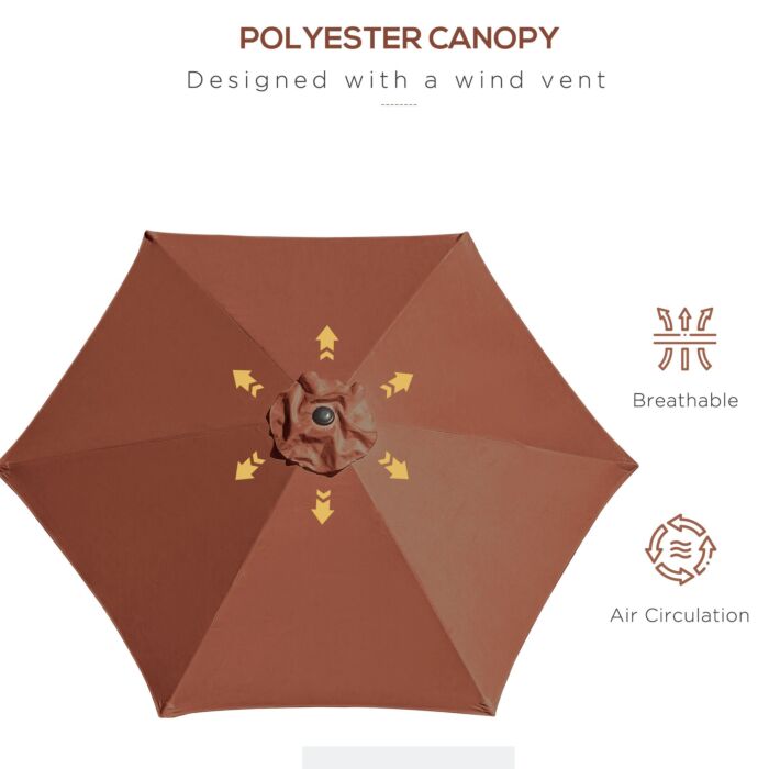 Outsunny 2.7m Parasol Patio Tilt Umbrella Sun Umbrella Outdoor Garden Sunshade Aluminium Frame With Crank, Coffee