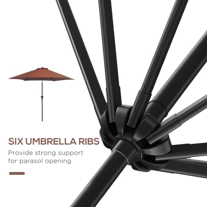 Outsunny 2.7m Parasol Patio Tilt Umbrella Sun Umbrella Outdoor Garden Sunshade Aluminium Frame With Crank, Coffee