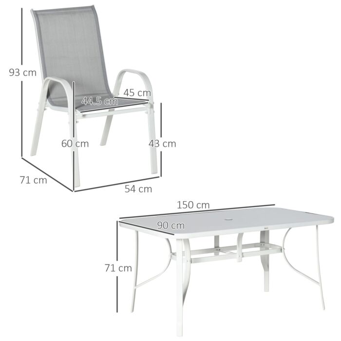 Outsunny 7 Piece Garden Dining Set With Dining Table And Chairs, 6 Seater Outdoor Patio Furniture W/ Parasol Hole, Grey
