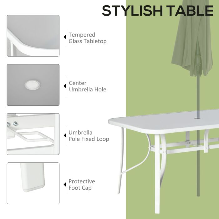 Outsunny 7 Piece Garden Dining Set With Dining Table And Chairs, 6 Seater Outdoor Patio Furniture W/ Parasol Hole, Grey