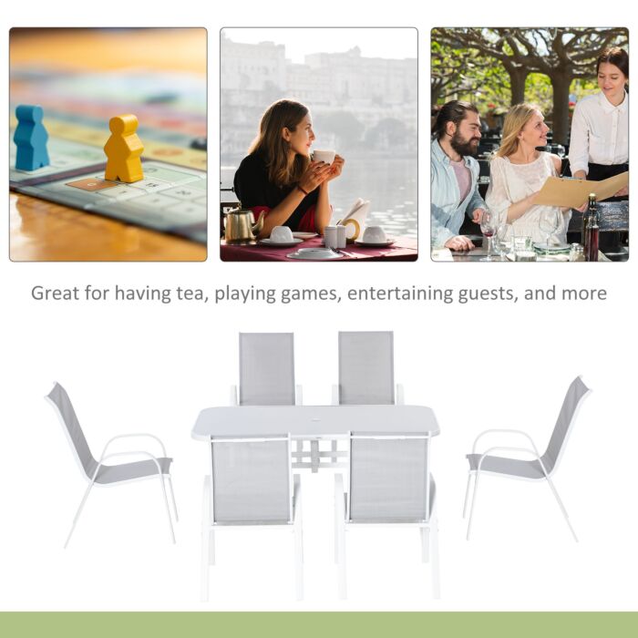 Outsunny 7 Piece Garden Dining Set With Dining Table And Chairs, 6 Seater Outdoor Patio Furniture W/ Parasol Hole, Grey