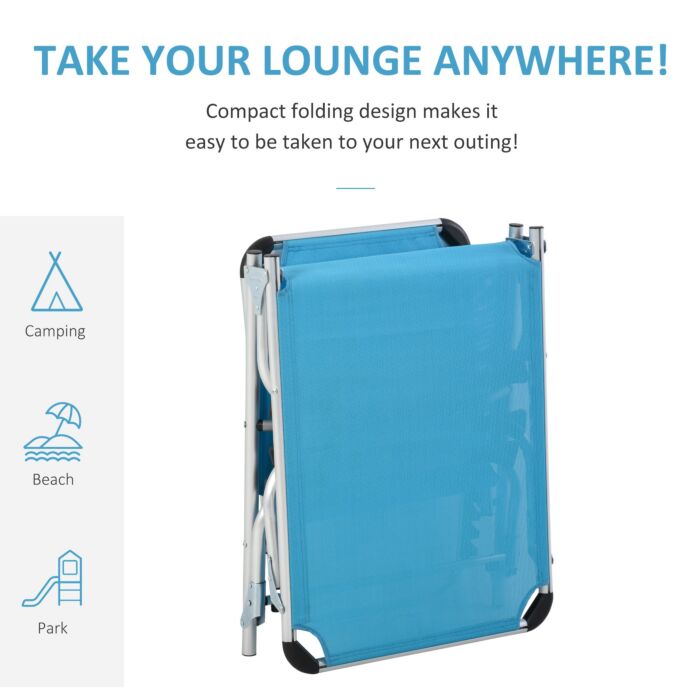 Outsunny Foldable Reclining Sun Lounger Lounge Chair Camping Bed Cot With Pillow 5-level Adjustable Back Aluminium Frame Blue