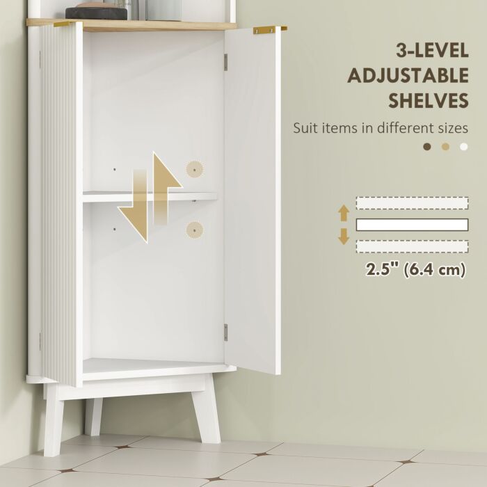 Homcom Tall Bathroom Storage Cabinet, Slim Bathroom Storage Unit With Doors And Adjustable Shelves, Freestanding Bathroom Cabinet With Curved Profile Design, White