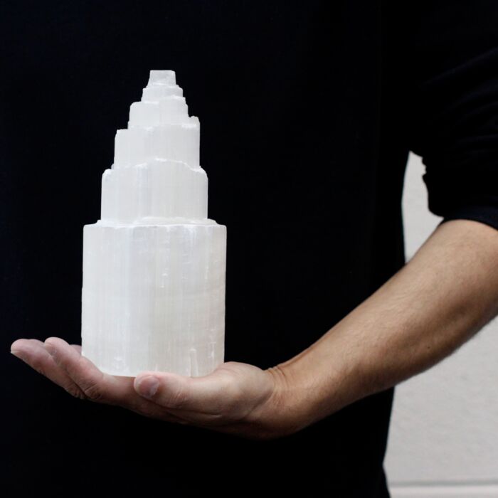 Natural Selenite Tower Lamp - 20 Cm