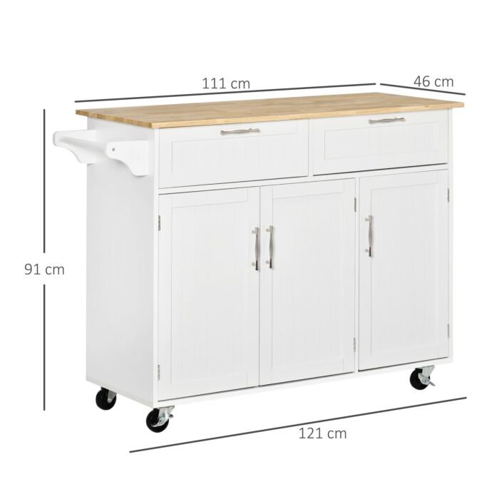 Homcom Kitchen Island Utility Cart, With 2 Storage Drawers & Cabinets, White