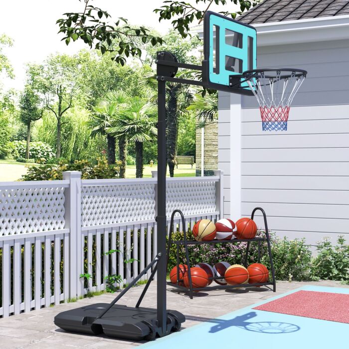 Sportnow Fully Adjustable Basketball Hoop Outdoor, 146-236cm Basketball Hoop And Stand With Weighted Base And Shatterproof Backboard, Portable On Wheels For Junior, Adults