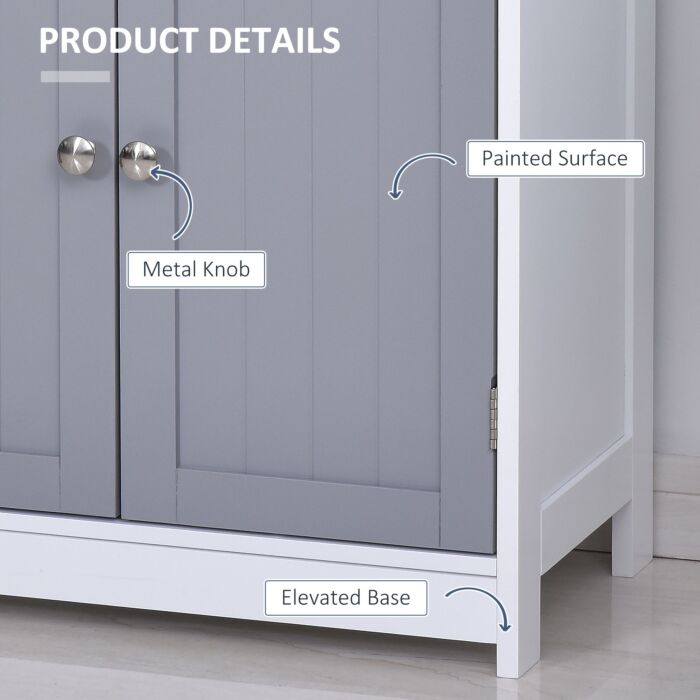 Kleankin Bathroom Storage Cabinet Free-standing Bathroom Cabinet Unit W/ 2 Drawers Cupboard Adjustable Shelf Metal Handles 75x60cm - Grey And White