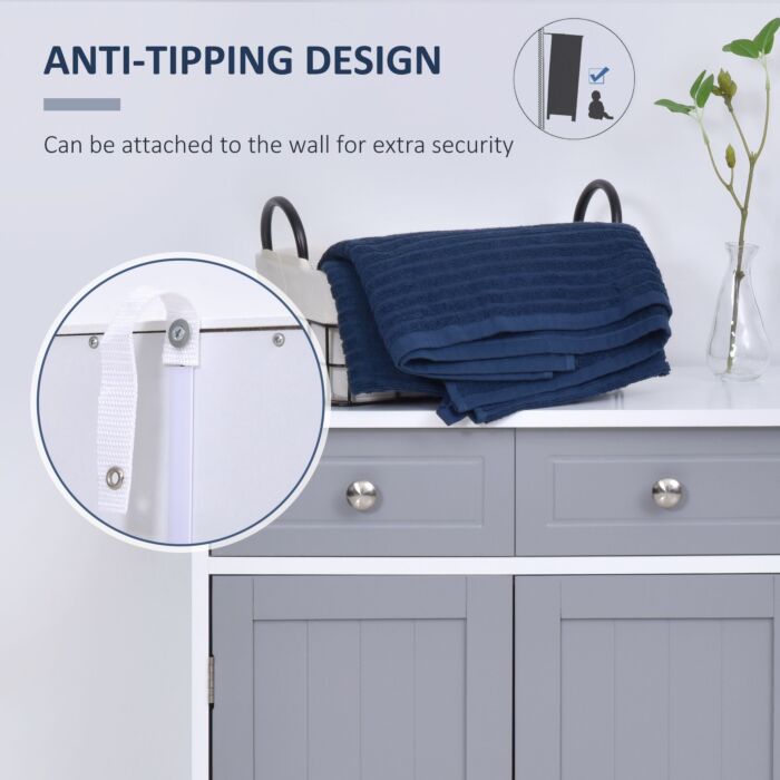 Kleankin Bathroom Storage Cabinet Free-standing Bathroom Cabinet Unit W/ 2 Drawers Cupboard Adjustable Shelf Metal Handles 75x60cm - Grey And White