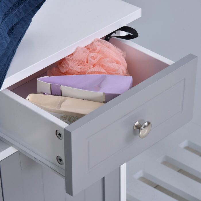Kleankin Bathroom Storage Cabinet Free-standing Bathroom Cabinet Unit W/ 2 Drawers Cupboard Adjustable Shelf Metal Handles 75x60cm - Grey And White