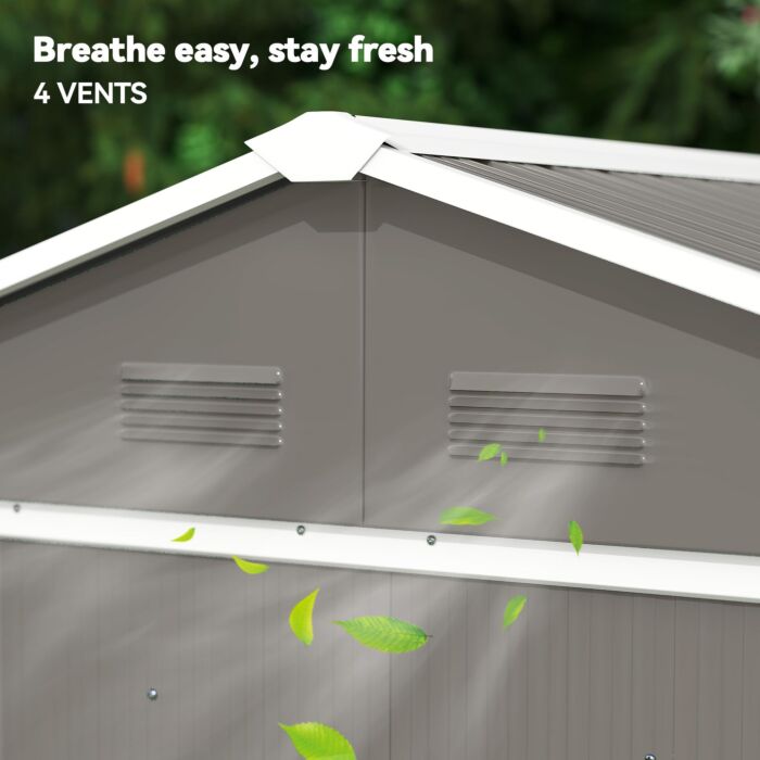 Outsunny 6.5ft X 3.5ft Metal Garden Storage Shed For Outdoor Tool Storage With Double Sliding Doors And 4 Vents, Grey