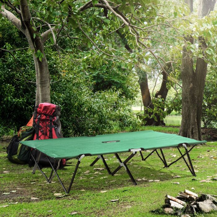 Outsunny Double Camping Cot Foldable Sunbed Outdoor Patio Sleeping Bed Super Light W/ Carr Bag (green)