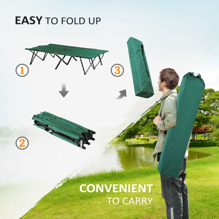 Outsunny Double Camping Cot Foldable Sunbed Outdoor Patio Sleeping Bed Super Light W/ Carr Bag (green)