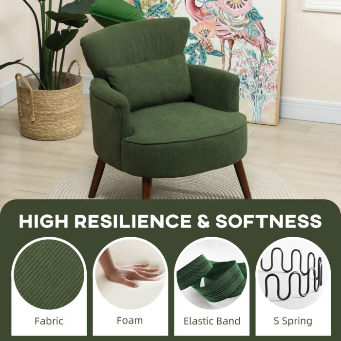Homcom Corduroy Retro Accent Chair - Green